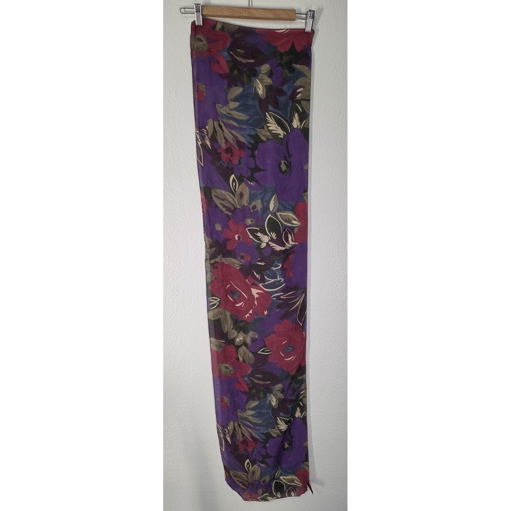 Axcess Women Silk Scarf Floral Purple Red Blue Brown 56in Wrap Shawl Stole